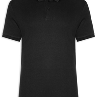 Polo Masculina Básica Em Algodão Egípcio Suedine - Preto