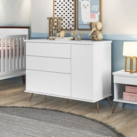 Cômoda Infantil 100% MDF com 3 Gavetas e 1 Porta Retrô Melinda Branca Branco