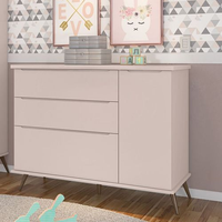 Cômoda Infantil 100% MDF com 3 Gavetas e 1 Porta Retrô Melinda Rosa Rosa