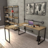 Escrivaninha Mesa Escritório em L Estilo 1,50Mx1, Kuadra Compace 150cm Industrial Carvalho Carvalho