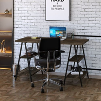 Escrivaninha Mesa Escritório Cavalete Estilo Kuadra 4 Prateleiras 135cm Industrial Carvalho Dark Carvalho Dark