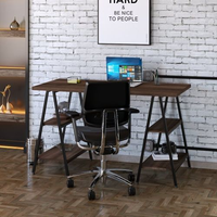 Escrivaninha Mesa Escritório Cavalete Estilo Kuadra 4 Prateleiras 135cm Industrial Nogal Nogal