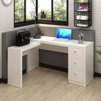 Escrivaninha Mesa Escritório em L com Me4101 3 Gavetas 136cm Branca Branca