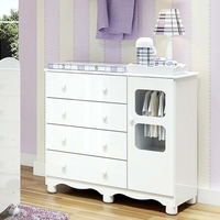 Cômoda Infantil 95cm 1 Porta com Janela e 4 Gavetas Mimo 100% MDF Espresso Móveis Branco Brilho