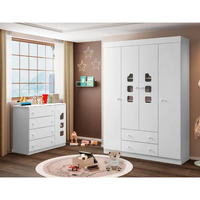 Quarto Infantil Guarda-Roupa 4 Portas e Cômoda 4 Gavetas 100% MDF Lívia Branco Branco