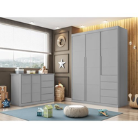 Quarto Infantil Guarda-Roupa 3 Portas e Cômoda 4 Gavetas Pérola Cinza Cinza
