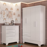 Quarto Infantil Completo Guarda Roupa 4 Portas 2 Gavetas com Cômoda Liz Branco