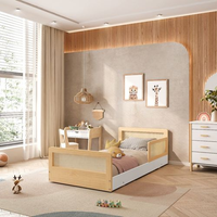 Cama Infantil Solteiro Montessoriano Lift com Rattan 1 Grade Casatema Branco/Natural