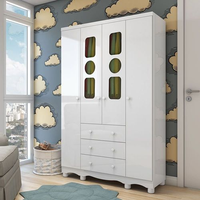 Guarda-roupa Infantil 122,1cm 4 Portas 3 Gavetas com Janelas e Pés Ezra 100% Mdf Espresso Móveis Branco Brilho