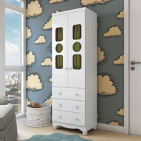 Guarda-roupa Infantil 61,7cm 2 Portas 3 Gavetas com Janelas e Pés Ezra 100% Mdf Espresso Móveis Branco Brilho