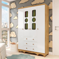Guarda-roupa Infantil 122,1cm 4 Portas 3 Gavetas com Janelas e Pés Ezra 100% Mdf Espresso Móveis Branco/Amêndoa
