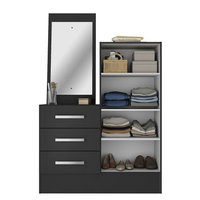 Cômoda para Quarto 3 Gavetas 2 Portas com Espelho Dunas Preto Yescasa Preto