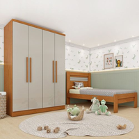 Conjunto Infantil com Guarda Roupa e Cama 100% MDF Harmonia Espresso Móveis Cinamomo / Off White