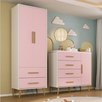 Quarto Infantil com Guarda-Roupa 2 Portas 2 Gavetas com Cômoda Magia Espresso Móveis Branco/Rosa