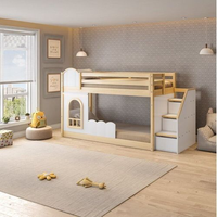 Beliche Montessoriana com Janela, Led e escada lateral New Garden Casatema Natural/Branco