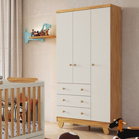Guarda-roupa Infantil 3 Portas 3 Gavetas 92cm Levy Yescasa Amendoa/ Off White