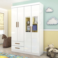 Guarda-roupa 4 Portas 2 Gavetas com Espelho Infantil Perola Branco-Branco