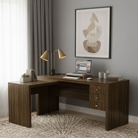 Escrivaninha Mesa Escritório em L com Me4106 3 Gavetas 154,8cm Nogal