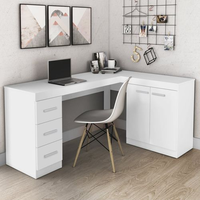 Escrivaninha Mesa em L Escritório 2 Portas 156cm Branco Branco