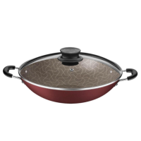 Wok Tramontina Paris 32cm Em Alumínio Com Revestimento Antiaderente Vermelha E Tampa De Vidro