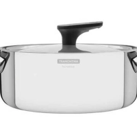 Caçarola Rasa Tramontina Grano Baquelite 24cm Em Inox Com Corpo Triplo
