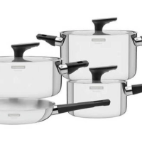 Jogo De Panelas Tramontina Grano Baquelite Aço Inox Corpo Triplo 4 Peças