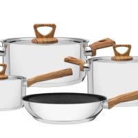 Jogo De Panelas Tramontina Brava Antiaderente Aço Inox Com Efeito Amadeirado 4 Peças