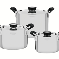 Jogo De Panelas Tramontina Grano Compact Aço Inox Corpo Triplo E Silicone Preto 3 Peças