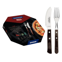 Jogo De Talheres Para Pizza Tramontina Em Inox E Cabo De Madeira Polywood Castanho 08 Peças