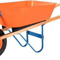 Carrinho De Mão Tramontina Com Caçamba Funda Plástica Laranja 55 Litros Braço De Madeira E Pneu Com Câmara