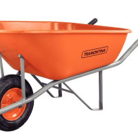 Carrinho De Mão Tramontina Com Caçamba Extrafunda Plástica Laranja 110 Litros Braço Metálico