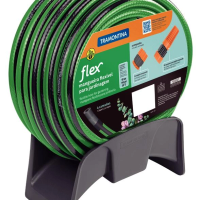 Mangueira Flex Tramontina Em PVC Verde Com Faixa Preta 4 Camadas 15m Engate Rosqueado, Esguicho E Suporte