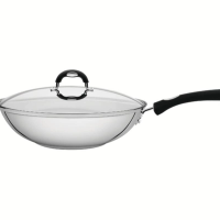 Wok Tramontina Astro Silicone 28cm Em Inox Com Tampa De Vidro