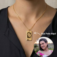Colar Personalizado com Nome e Foto Banhado a Ouro 18k Mod. Retangular