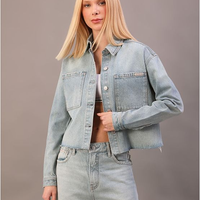Overshirt Cropped Feminino Barra a Fio - Azul Claro Overshirt Cropped Feminino Barra a Fio Azul Claro g