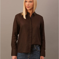 Camisa Calvin Klein Feminina Linho Lisa - Marrom Camisa Calvin Klein Feminina Linho Lisa Marrom 38