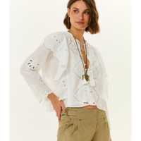 Blusa Feminina Manga Longa Bordado Lotus - Branco