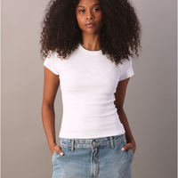 Blusa Calvin Klein Jeans Feminino Manga Curta Ribana - Branco Blusa Calvin Klein Jeans Feminino Manga Curta Ribana Branco g