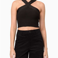 Top Feminino Tricot Decote Cruzado Calvin Klein Jeans - Preto Top Feminino Tricot Decote Cruzado Calvin Klein Jeans Preto Pp