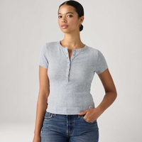Blusa Levi's® Dry Goods Pointelle Henley Cinza Claro Manga Curta - XS USA | PP BR