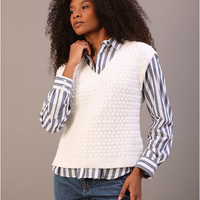 Colete de Tricot Calvin Klein Jeans Feminino Ponto Tramado - Off White Colete de Tricot Calvin Klein Jeans Feminino Ponto Tramado Off White g