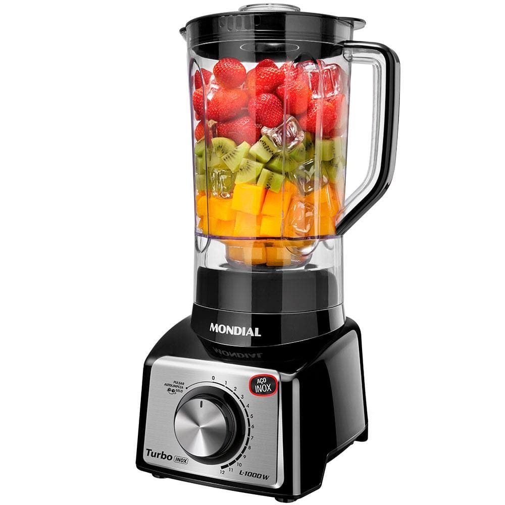 Liquidificador Mondial Turbo Inox L-1000 BI Preto/Inox 1000W com 12 Velocidades - 110V