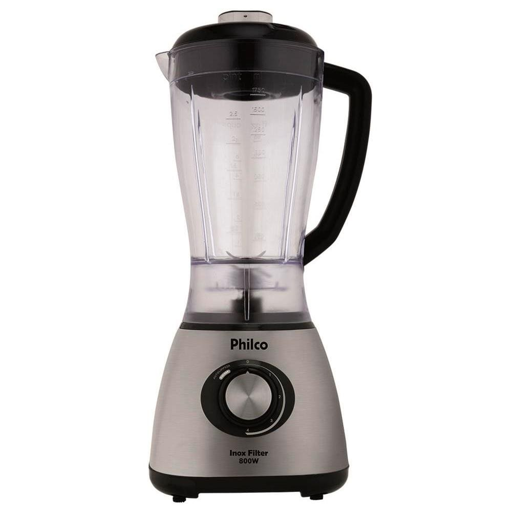 Liquidificador Philco Inox Filter Aço Escovado/Preto 800W com 4 Velocidades - 110v Liquidificador Philco Inox Filter Aço Escovado/Preto 800W com 4 Velocidades - 110v