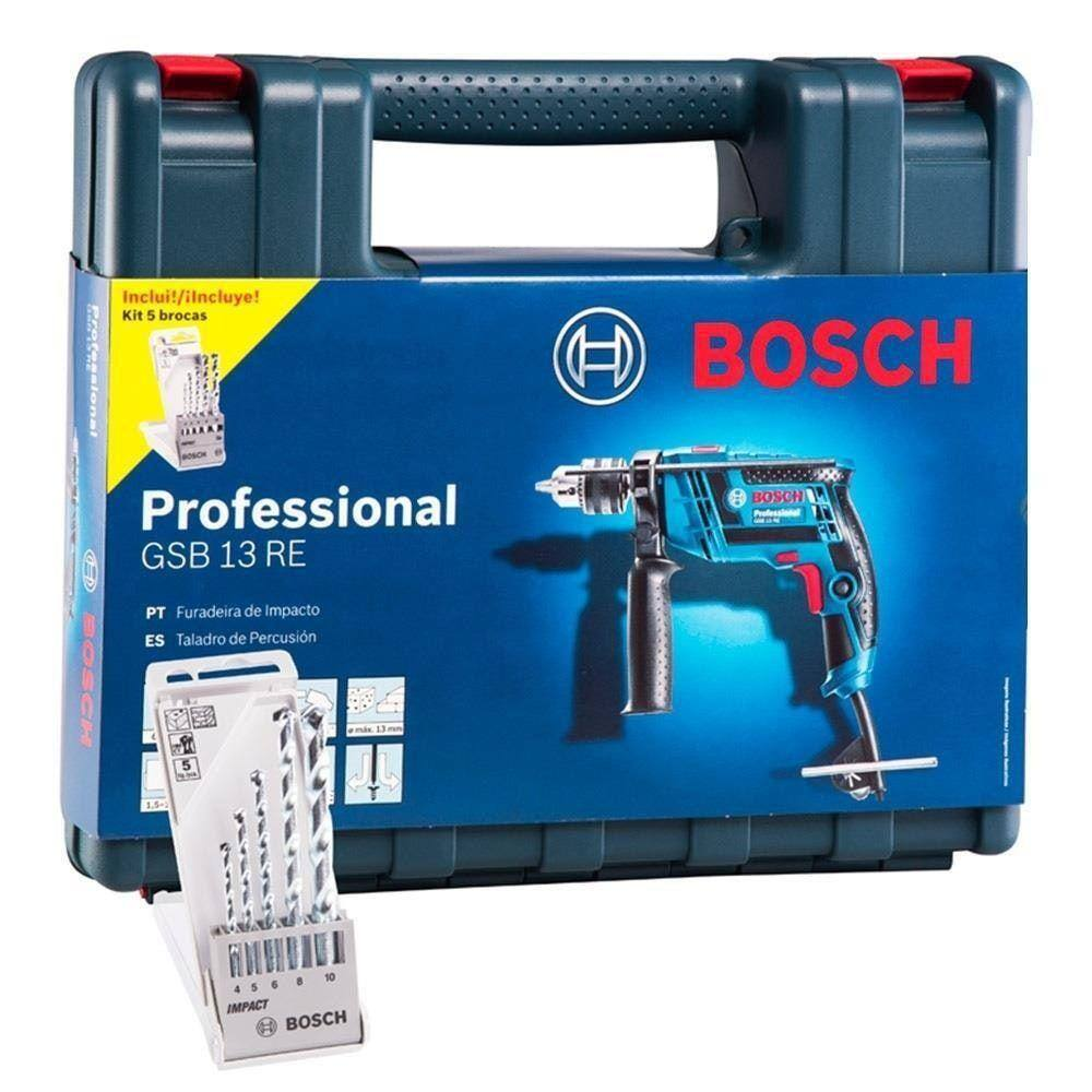 Furadeira 650W Impacto Bosch Gsb13 1/2 Maleta 5 Brocas 110V Furadeira 650W Impacto Bosch Gsb13 1/2 Maleta 5 Brocas 110V