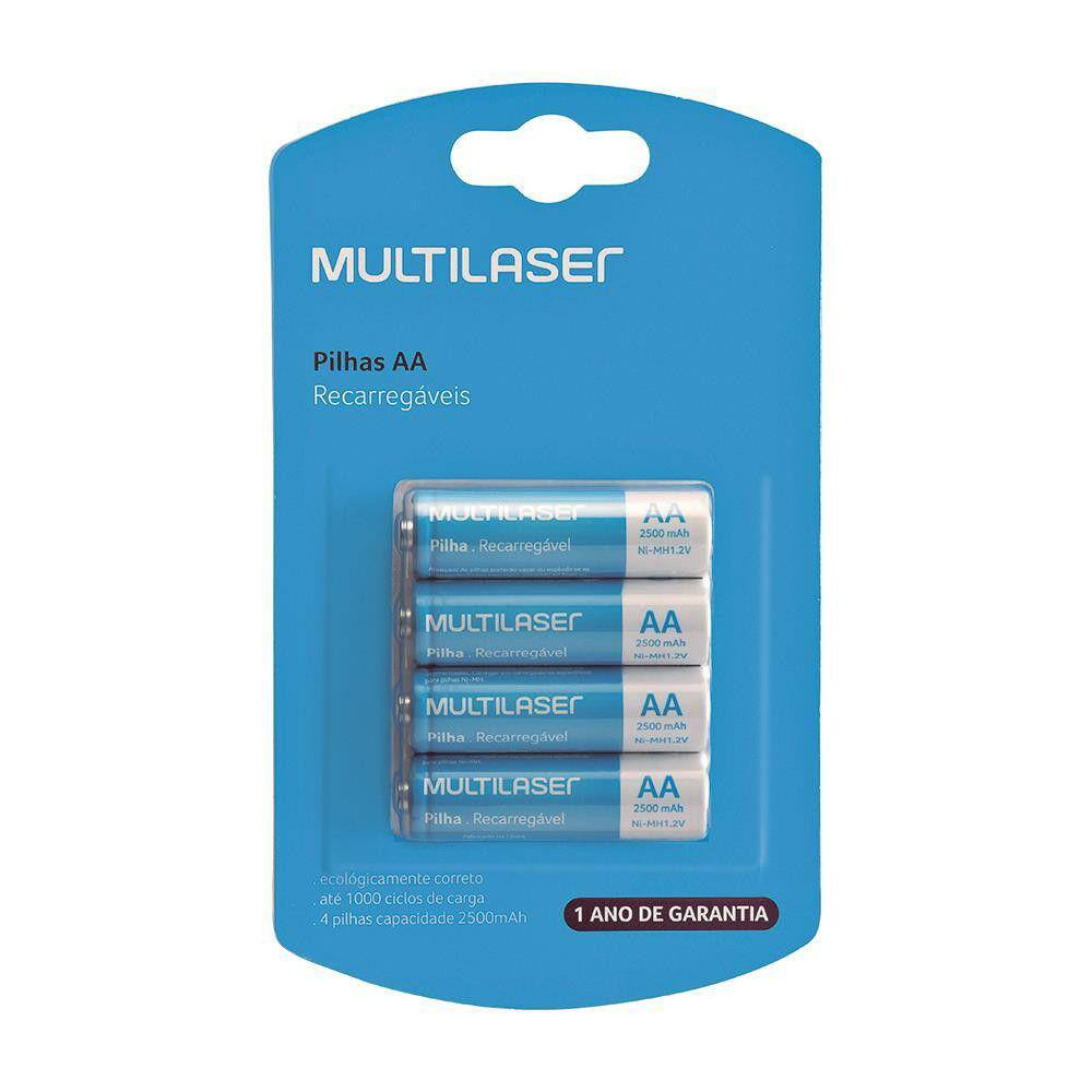 Pilhas Recarregáveis AA Multilaser 2500mAh Com 4 Unidades- CB052 Pilhas Recarregáveis AA Multilaser 2500mAh Com 4 Unidades- CB052