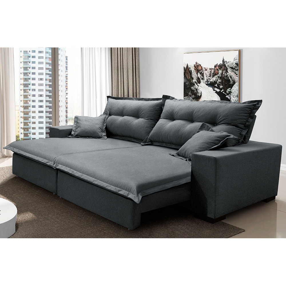 Sofá Retrátil e Reclinável com Molas Ensacadas Cama inBox Prime 2,32m Tecido Linho Cinza Escuro Sofá Retrátil e Reclinável com Molas Ensacadas Cama inBox Prime 2,32m Tecido Linho Cinza Escuro