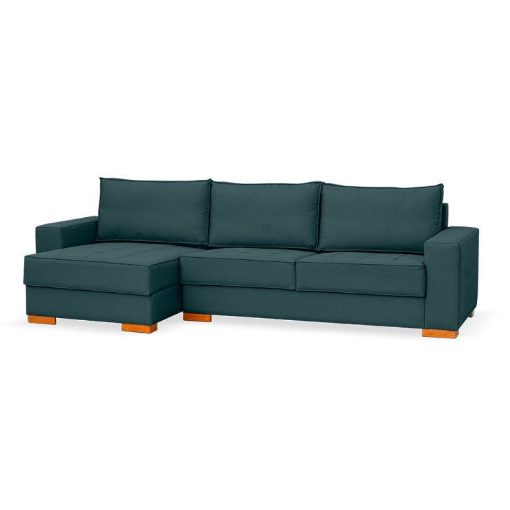 Sofá 5 Lugares com Chaise Esquerdo Maru Linho Azul Sofá 5 Lugares com Chaise Esquerdo Maru Linho Azul