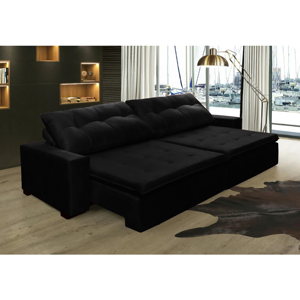Sofá Retrátil e Reclinavel Oklahoma 2,02 Mts Com Molas e Pillow no Assento Tecido Suede Preto - Cama InBox Sofá Retrátil e Reclinavel Oklahoma 2,02 Mts Com Molas e Pillow no Assento Tecido Suede Preto - Cama InBox