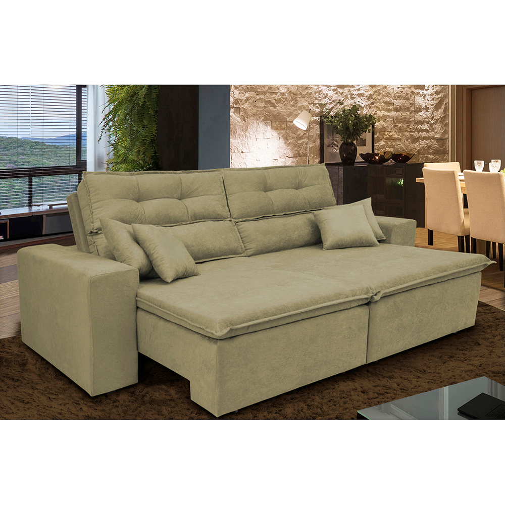 Sofá Cairo 1,82m Retrátil, Reclinável com 4 Almofadas Tecido Suede Castor - Cama InBox Sofá Cairo 1,82m Retrátil, Reclinável com 4 Almofadas Tecido Suede Castor - Cama InBox