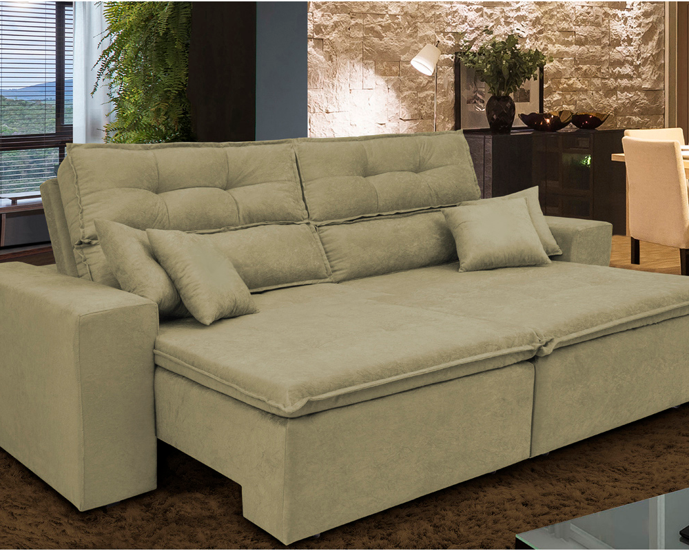 Sofá Cairo 2,02m Retrátil, Reclinável com 4 Almofadas Tecido Suede Castor - Cama InBox Sofá Cairo 2,02m Retrátil, Reclinável com 4 Almofadas Tecido Suede Castor - Cama InBox